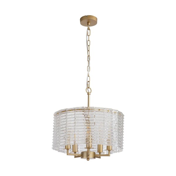 Pendelleuchte Glas Metall Gold E14 Ø40 cm Zylinder klar