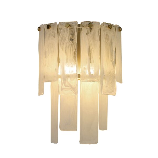 Wandleuchte Glas Metall Gold Weiß E14 H:30 cm 2-flammig