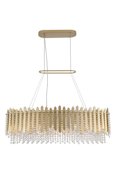 Hängelampe Glas Metall Kristall Gold E27 L:98 cm klar