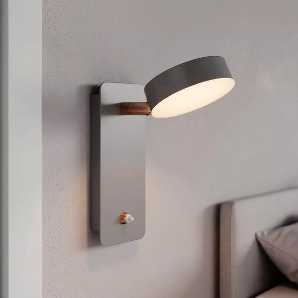 LED Wandstrahler Schalter 3000K Metall Sandgrau H:27 cm