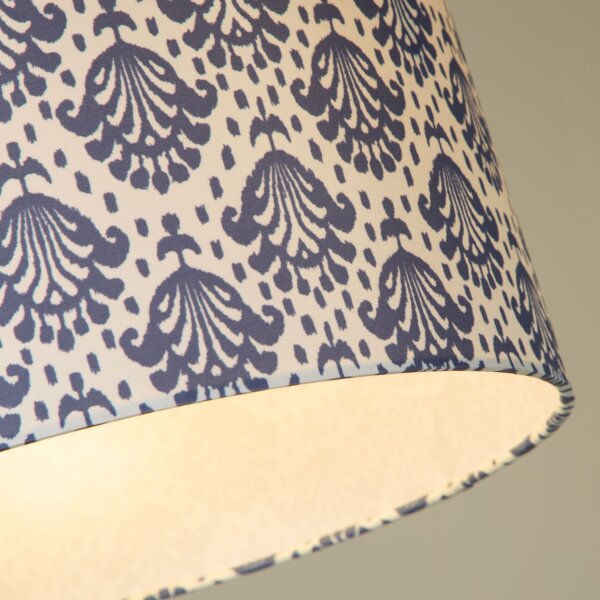 Lampenschirm Stoff Creme Blau E14 E27 H:22 cm Zylinder