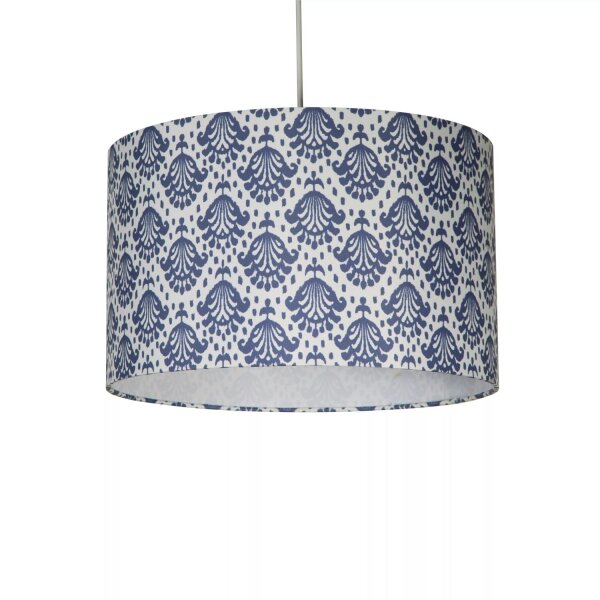 Lampenschirm Stoff Creme Blau E14 E27 H:22 cm Zylinder