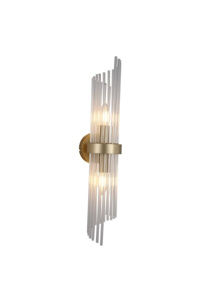 Wandlampe Glas Metall Gold E14 H:56 cm Glasstäbe klar
