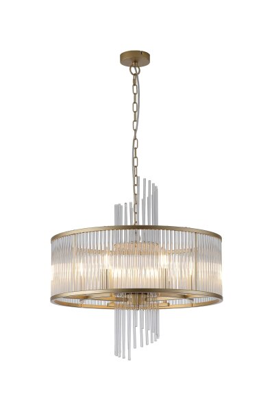 Hängelampe Glas Metall Gold E14 Ø55 cm Glasstäbe klar