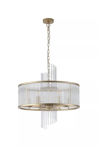 Hängelampe Glas Metall Gold E14 Ø55 cm Glasstäbe klar
