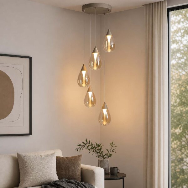 LED Hängelampe 3000K Sandfarben Champagner 5-flammig