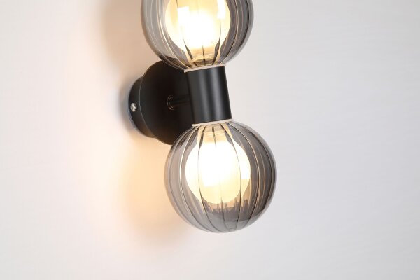 Wandlampe Metall Rauchglas Schwarz G9 IP44 H:28 cm