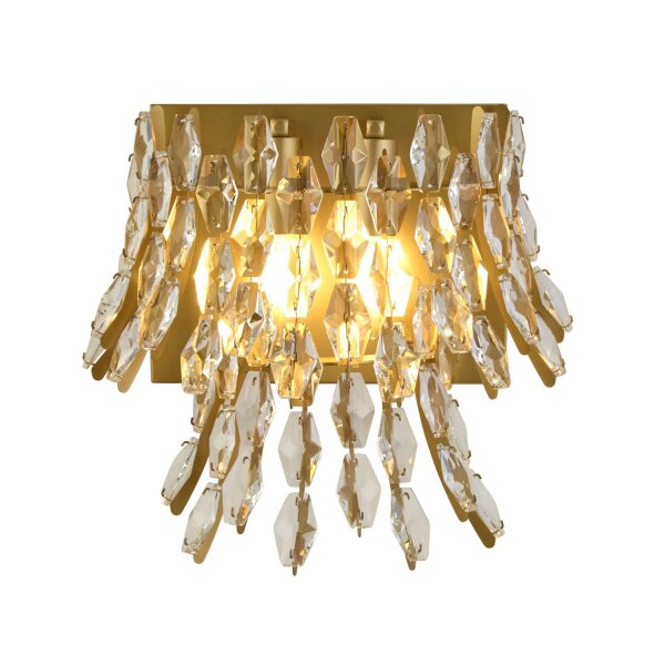 Wandleuchte Glas Metall Kristall Gold matt E14 T:19 cm