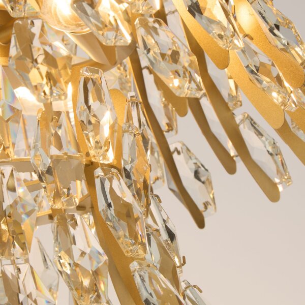 Deckenlampe Glas Metall Kristall Gold matt E14 H:32 cm