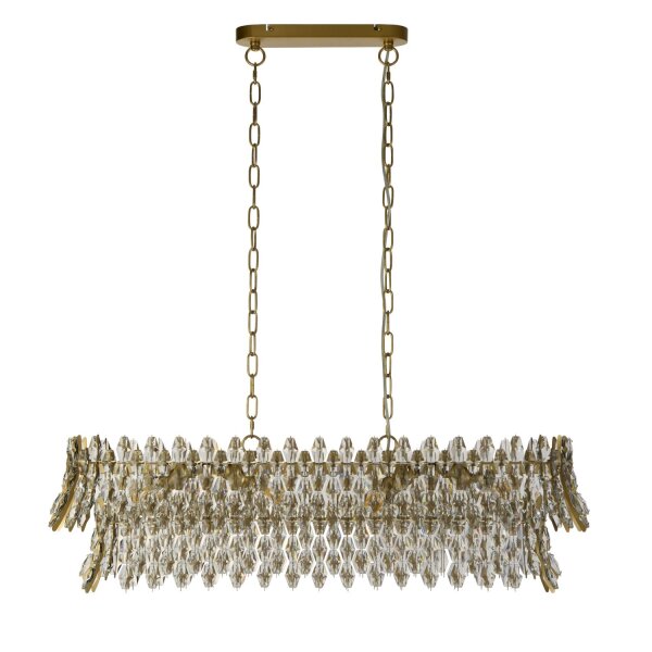 Kronleuchter Glas Metall Kristall Gold matt E14 L:98 cm