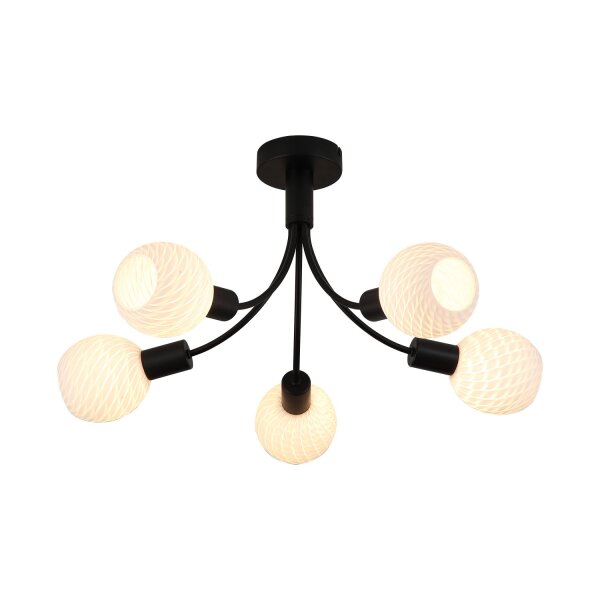 Deckenlampe Glas Metall Schwarz E14 L:56 cm 5-flammig