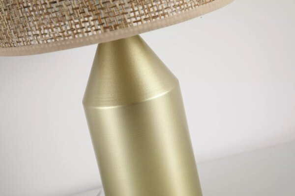 Tischleuchte Rattan Natur Gold blendarm E27 H:40 cm