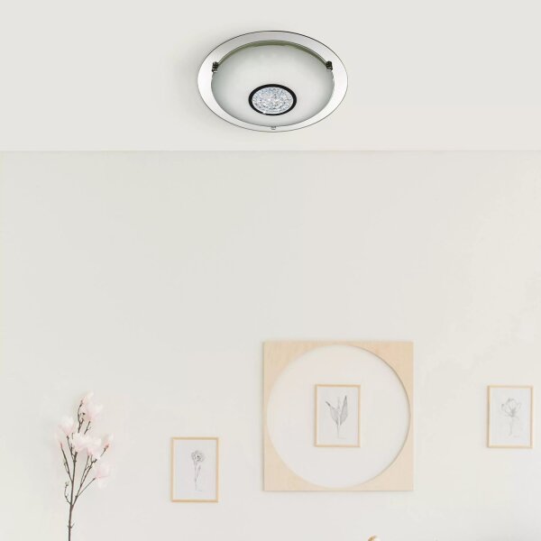 LED Deckenlampe 4000K Glas Metall Chrom IP44 Ø41 cm