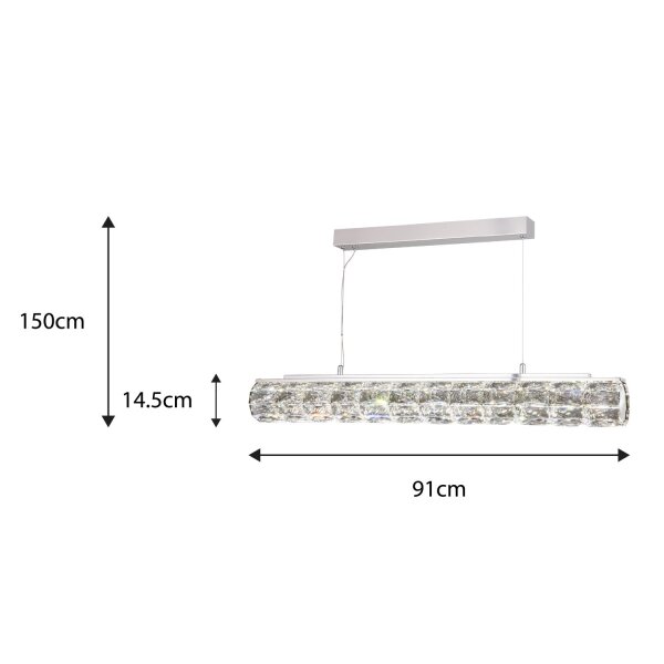 LED Hängelampe 3000K Glas Metall Kristall Chrom L:91 cm
