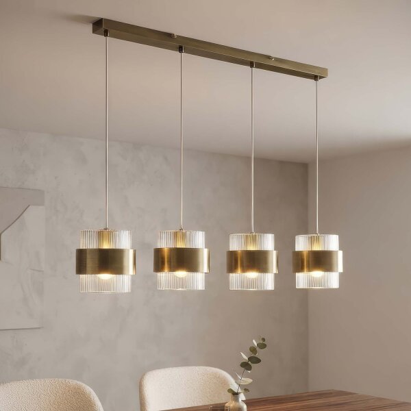 Pendelleuchte Glas Metall Messing Antik E27 L:93 cm