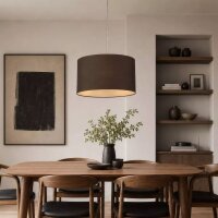 H&auml;ngelampe Stoffschirm Messing Antik E27 &Oslash;21 cm Loft