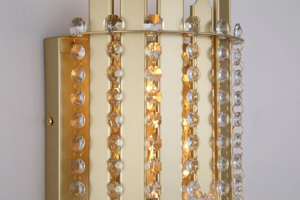Wandleuchte Glas Metall Kristall Gold E14 H:31 cm klar