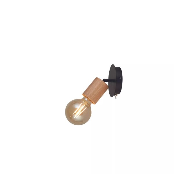 Wandspot verstellbar Gummiholz Schwarz E27 H:12 cm rund