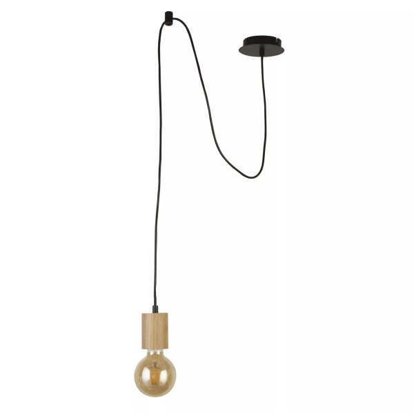 Spider Hängelampe Gummiholz Schwarz Natur E27 L:207 cm