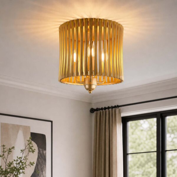 Deckenlampe Metall Gold E14 B:30 cm 3-flammig Zylinder