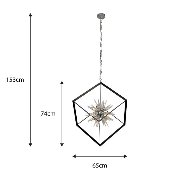 Hängelampe Glas Metall Schwarz Chrom G9 L:65 cm