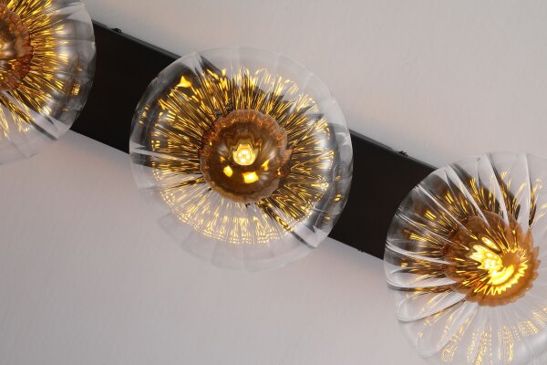 Wandlampe Glas Metall Schwarz Bernstein G9 L:52 cm rund