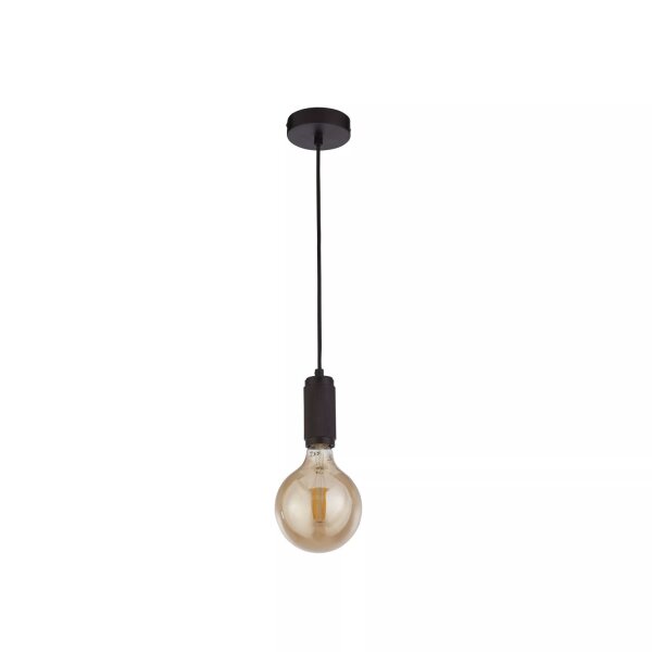 Hängelampe Metall Schwarz E27 Ø10 cm Textilkabel Retro