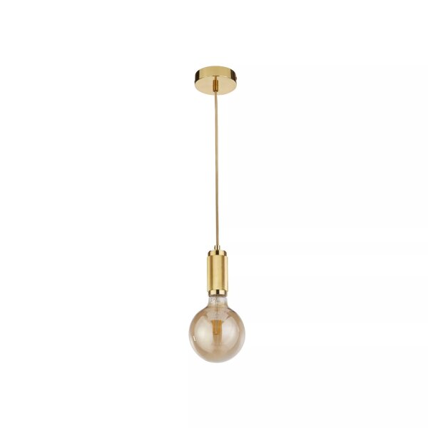 Pendelleuchte Metall Gold E27 Ø10 cm Retro Textilkabel