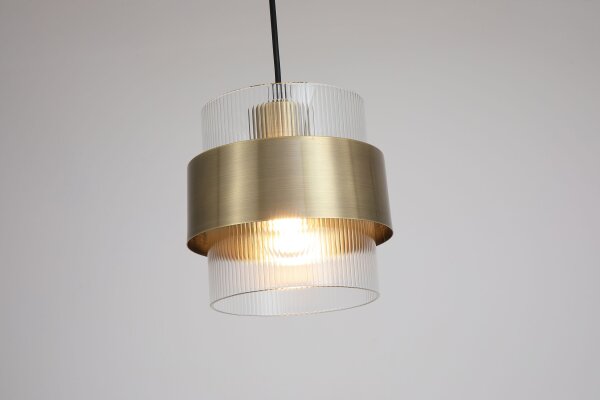 Pendelleuchte Glas Metall Messing Antik E27 Ø18 cm klar