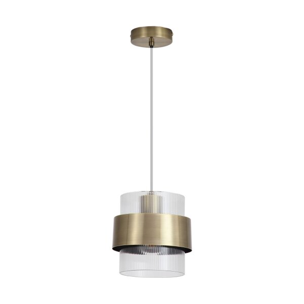 Pendelleuchte Glas Metall Messing Antik E27 Ø18 cm klar
