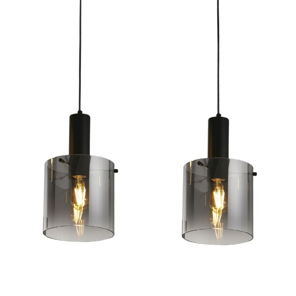 Pendelleuchte Metall Rauchglas Schwarz E27 L:101 cm