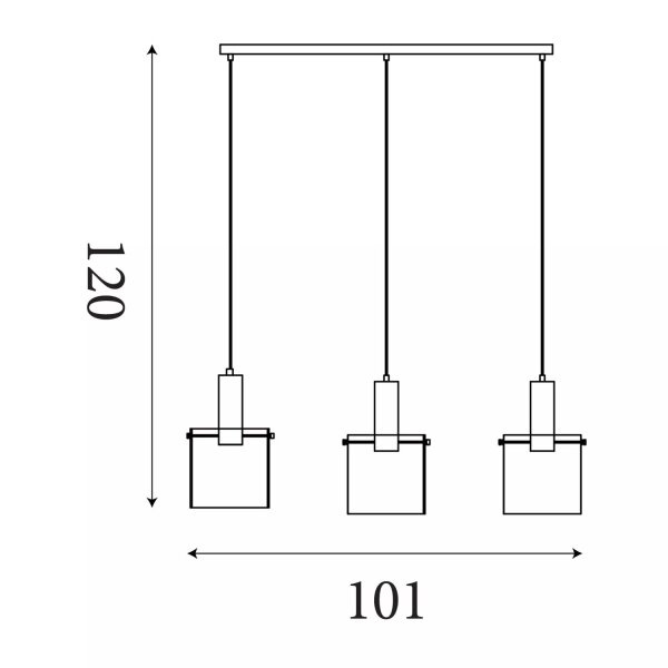 Pendelleuchte Metall Rauchglas Schwarz E27 L:101 cm