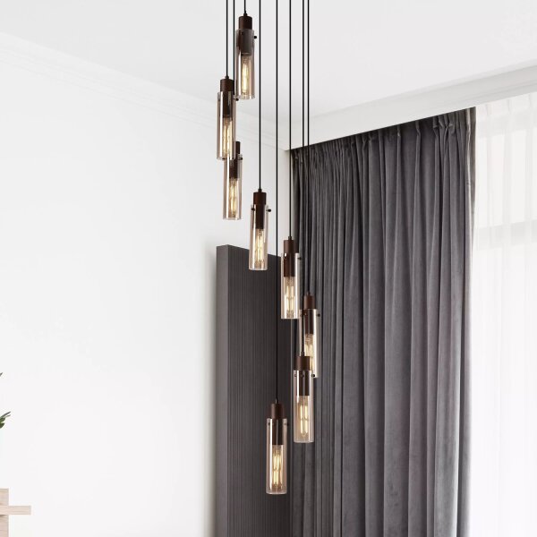 Pendelleuchte Glas Metall Mokka Bernstein E27 Ø42 cm