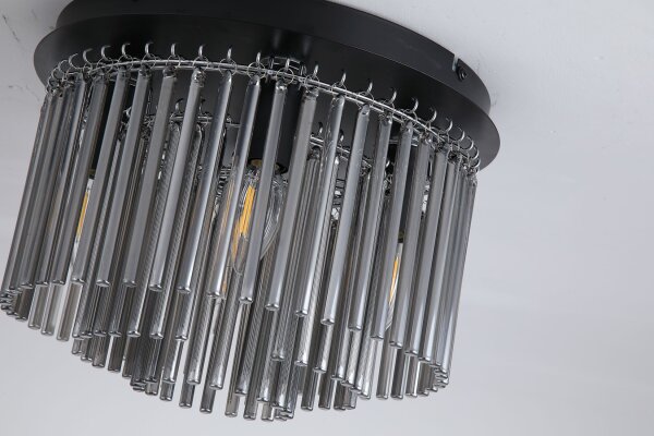 Deckenlampe Metall Rauchglas Schwarz E14 H:23 cm modern
