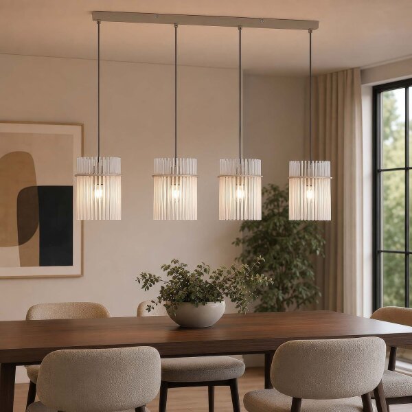 Hängelampe Glas Metall Sandfarben E27 L:110 cm Käfig