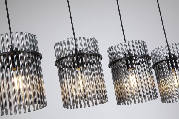 Pendelleuchte Metall Rauchglas Schwarz E27 L:111 cm