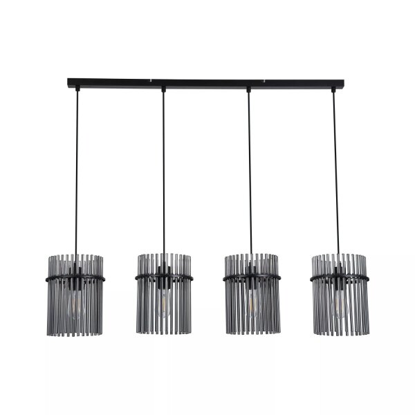 Pendelleuchte Metall Rauchglas Schwarz E27 L:111 cm