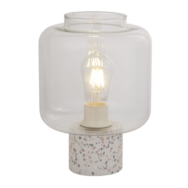 Tischleuchte Beton Glas Weiß E27 H:28 cm Kabelschalter