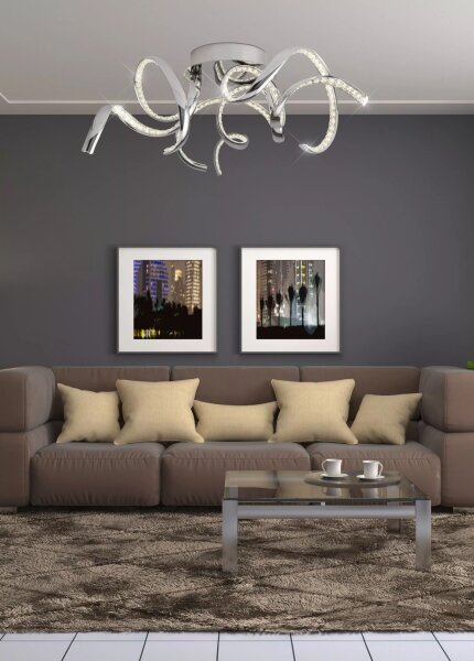 LED Deckenleuchte 4000K Glas Metall Chrom L:75 cm flach