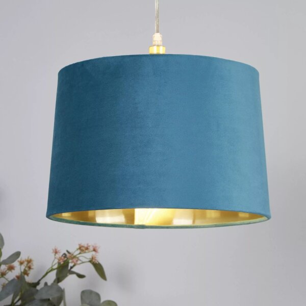Lampenschirm Samt Grün-Blau Gold E14 E27 Ø30 cm Loft