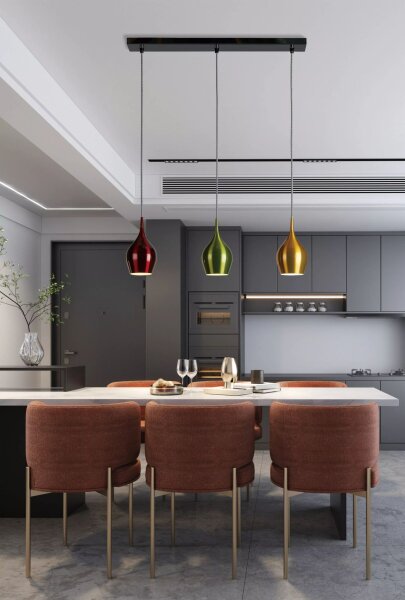 Pendelleuchte Aluminium Weinrot Grün Gold E14 L:71 cm