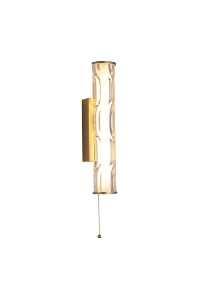 LED Wandleuchte Zugschalter 3000K Glas Metall Gold IP44