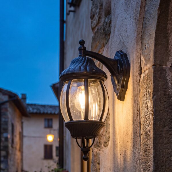 Lanterne murale rustique extérieure noire protégée de la pluie