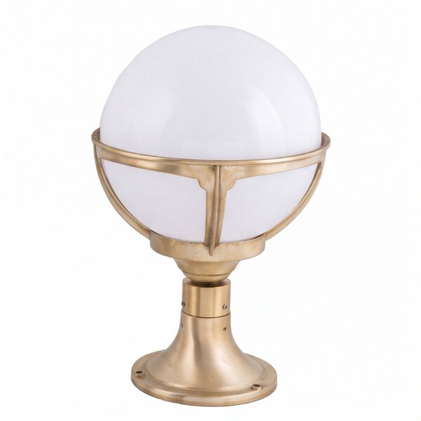 Luminaire de socle extérieur laiton Boule Abat-jour blanc