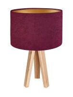 Lampe de table rose baie or bois tripode Lampe r&eacute;tro