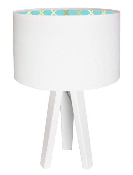 Lampe de table en bois Blanc Turquoise Tripode Rétro 46cm