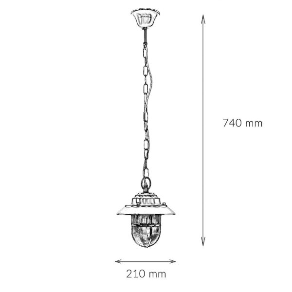 Pendellampe Außen in Nickel Echt-Messing Riffelglas