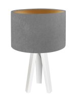 Lampe de table bois trépied gris or 46cm...