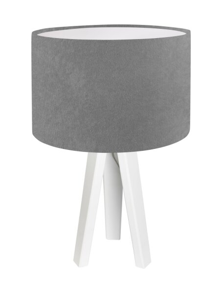 Tischlampe Holz Dreibein Grau Weiß 46cm Retro JERRY