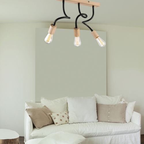 Plafonnier Noir Moderne Salon Bois Lampe
